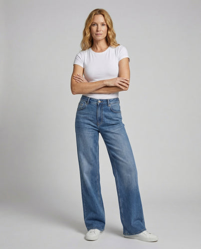 Damen Retro Sichtbare Mittelnaht Denim Jeans