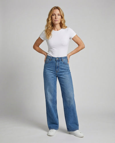Damen Klassische Palazzo-Schnitt Jeansstoff Jeanshose