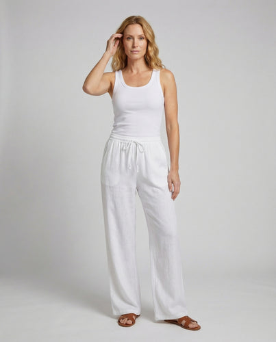 Damen Klassische Komfortbund Leinenmix Leinenmix-Palazzohose