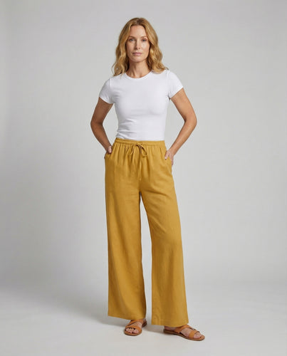 Damen Bequeme Kordelzug Leinenoptik Loungehose