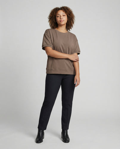 Damen Schlichte Konturierte Seitennaht Mischgewebe Kurzarmshirt