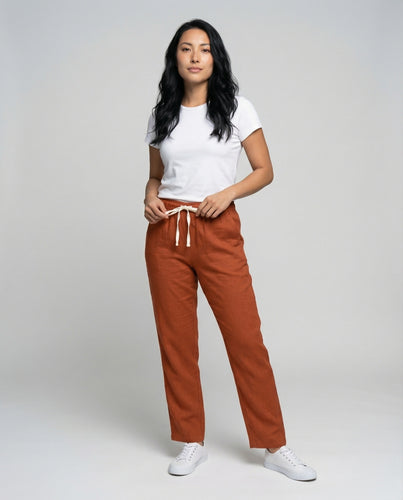 Damen Bequeme Tunnelzugbund Leinenmix Leinenmix-Hose