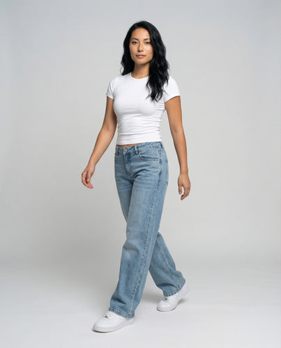 Damen Urbane Vintage-Effekt Denim Baggy-Palazzohose