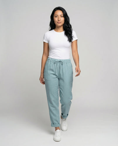 Damen Bequeme Umgeschlagener Saum Mischgewebe Leichtbund-Hose
