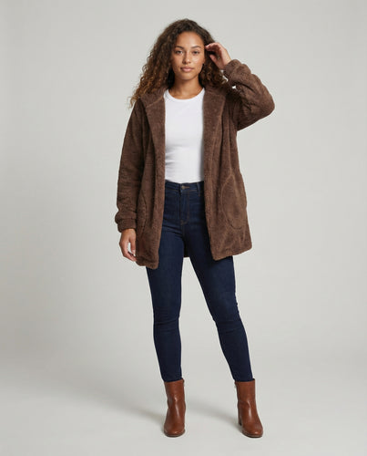 Damen Wärmende Kapuzenjacke Teddyfleece Fleecejacke
