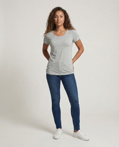 Damen Schlichte Elastischer Saum Baumwolljersey Kurzarmshirt