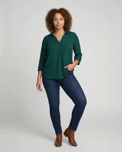 Damen Lockere Kellerfalte Mischgewebe V-Ausschnitt-Bluse