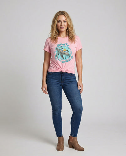 Damen Maritime Schildkrötenprint Baumwolle Baumwollshirt