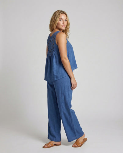Damen Bequeme Rundhals-Top Leinenmix Leinenmix-Zweiteiler