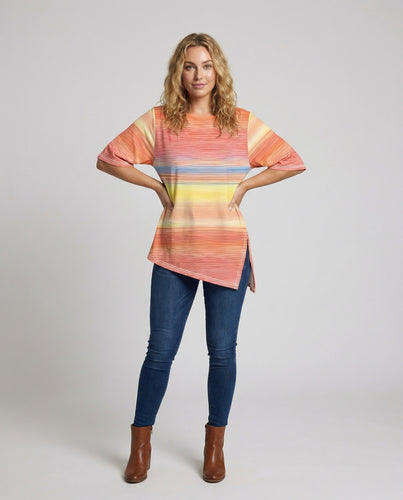 Damen Lockere Asymmetrischer Rundsaum Mischgewebe Longshirt