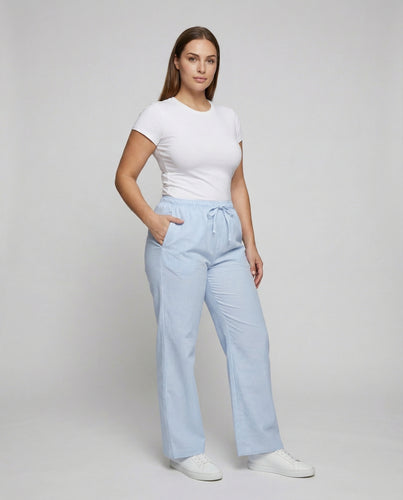 Damen Bequeme Weiter Beinschnitt Mischgewebe Relax-Hose