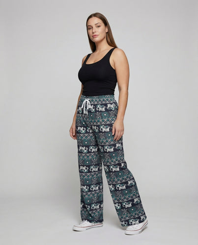 Damen Ethnische Elefantenprint Viskose-Mix Freizeithose