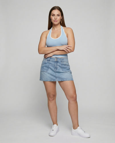 Damen Modische Ripp-Top Denim Rock-Top-Set