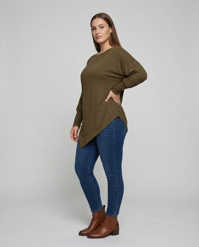 Damen Lockere Asymmetrischer Zipfelsaum Mischgewebe Longshirt