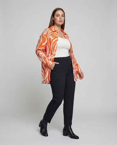 Damen Grafische Wellenprint Mischgewebe Hemdbluse
