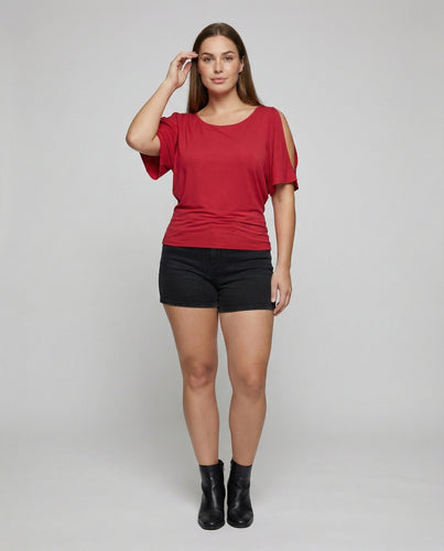 Damen Feminine Fledermaus-Ärmel Mischgewebe Fledermaus-Top