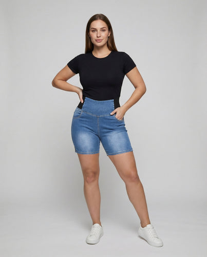 Damen Funktionale V-förmige Bauchpartie Denim Shaping-Jeansshorts