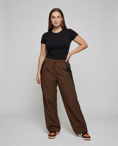Damen Sportliche Kontrastpanel Nylon Nylon-Baggyhose