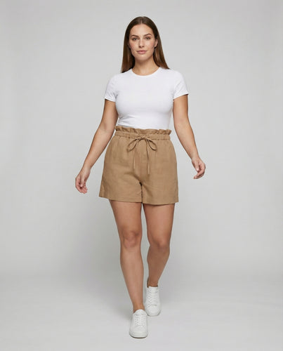 Damen Modische Rüschbund Leinenoptik Shorts