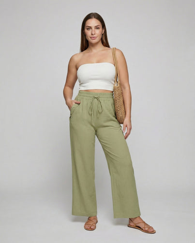 Damen Modische Seitliche Knopfpatte Mischgewebe Sommer-Palazzohose