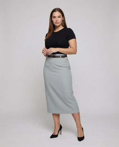 Damen Elegante Asymmetrischer Frontschlitz Mischgewebe Midirock