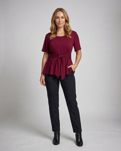 Damen Feminine Bindegürtel Mischgewebe Peplumshirt