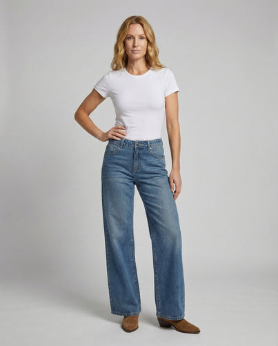 Damen Retro Klassisches Taschen-Design Denim Schlagjeans