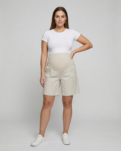 Damen Bequeme Elastisches Bauchpanel Baumwollmischung Umstands-Shorts