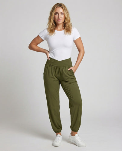 Damen Bequeme V-Bund Design Mischgewebe Komfort-Joggerhose
