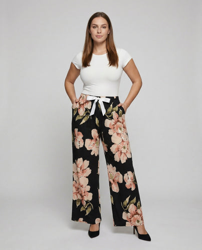 Damen Florale Zierschleife Mischgewebe Schlaf- und Loungehose