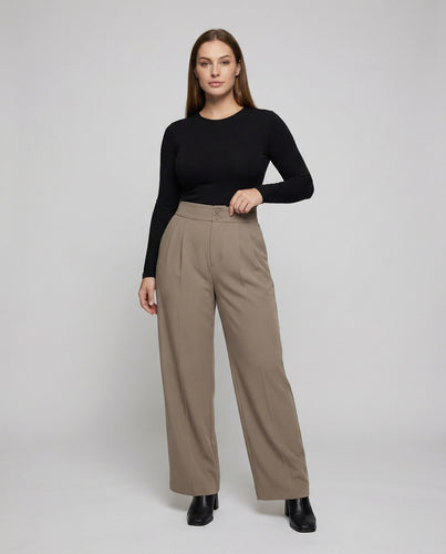 Damen Klassische Doppelknopf-Bund Mischgewebe High-Waist-Hose