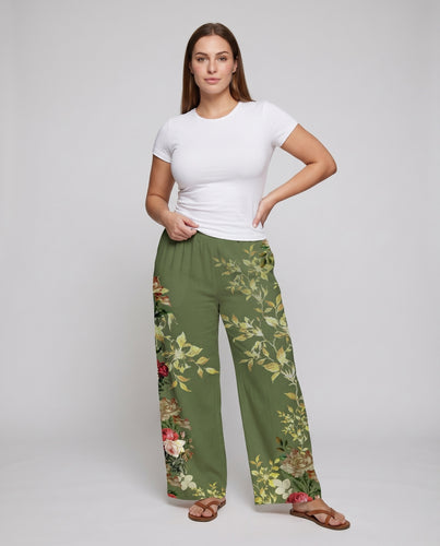 Damen Botanische Botanische Bordüre Mischgewebe Palazzohose