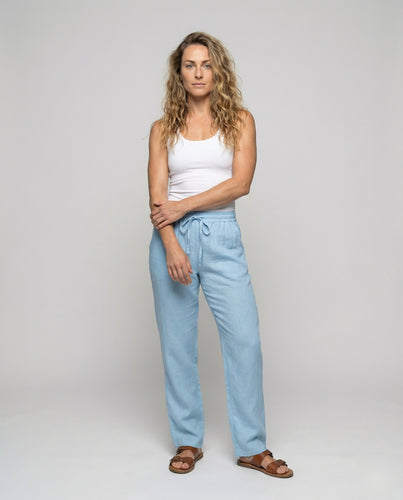 Damen Rustikale Seitentaschen Leinenoptik Leinenoptik-Palazzohose