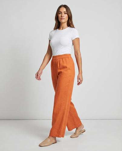 Damen Rustikale Hoher Gummibund Leinenoptik Relaxhose