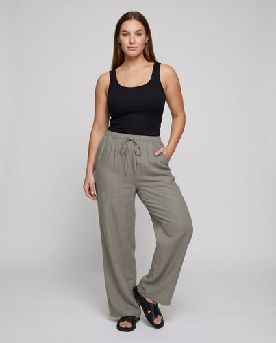 Damen Rustikale Seitentaschen Leinenoptik Sommer-Loungehose