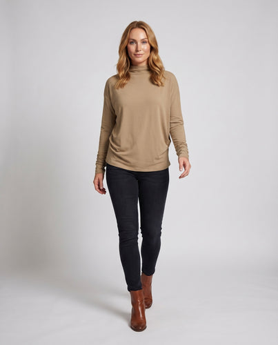 Damen Modische Geraffte Ärmelbündchen Mischgewebe Langarmshirt