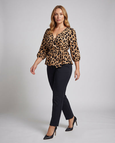 Damen Feminine Ausgestelltes Schößchen Mischgewebe Wickelbluse