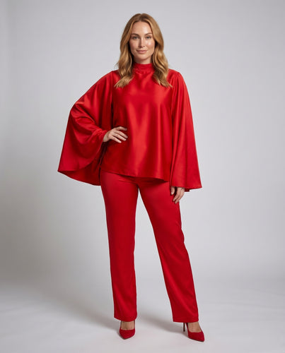 Damen Elegante Ballonärmel Satin Satin-Ensemble