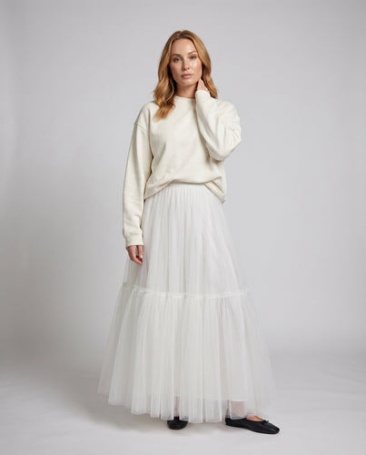 Damen Romantische Crop-Pullover Tüll Tüll-Maxiset