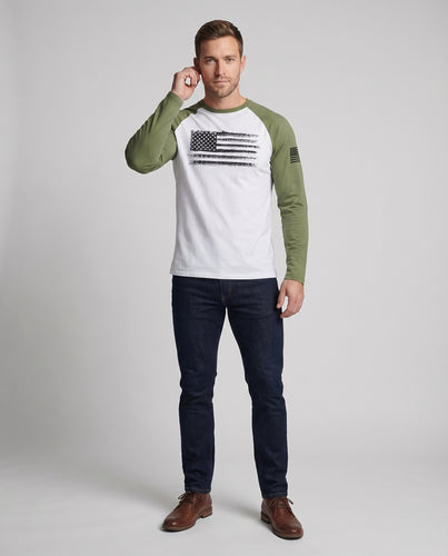 Herren Sportliche Kontrastärmel Mischgewebe Baseball-Langarmshirt