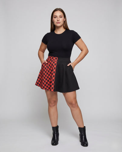 Damen Geometrische Karo-Panel Mischgewebe Skaterrock