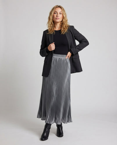 Damen Elegante Seidenähnlicher Glanz Mischgewebe Falten-Tellerrock