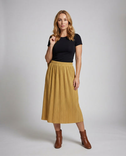 Damen Moderne Knitterarme Qualität Plissee Säulen-Midirock