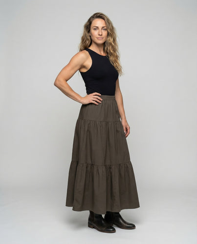 Damen Feminine Mehrlagige Stufenoptik Mischgewebe Maxi-Tellerrock