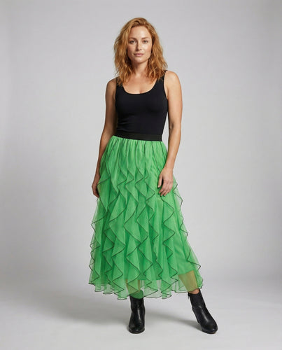 Damen Romantische Wellenförmiger Saum Chiffon Rüschenmaxirock