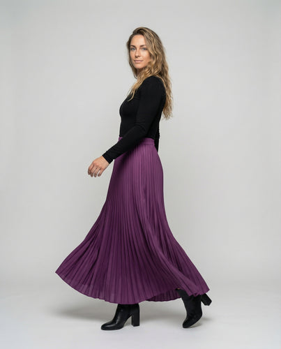 Damen Elegante Fließender Glockenfall Plissee Maxirock