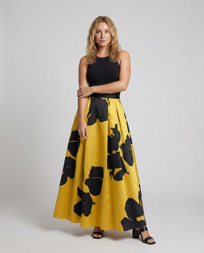 Damen Elegante Großflächiger Blütenprint Mischgewebe Faltenballrock