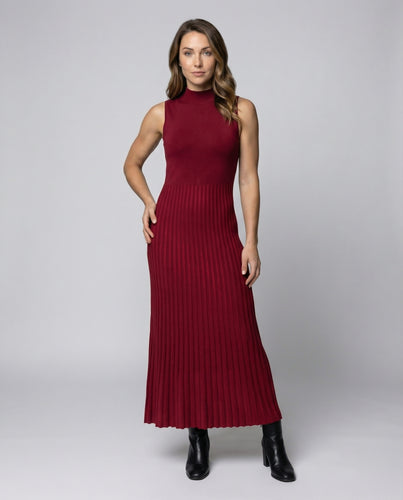 Damen Elegante Plissierter Rockteil Strick Strick-Maxikleid