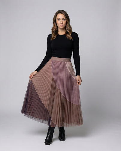 Damen Moderne Asymmetrische Bahnenarchitektur Mesh Mesh-Plisseerock