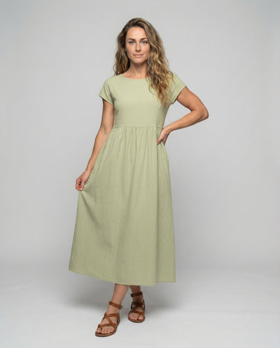 Damen Schlichte Unterbrustnaht Mischgewebe A-Linien-Midikleid